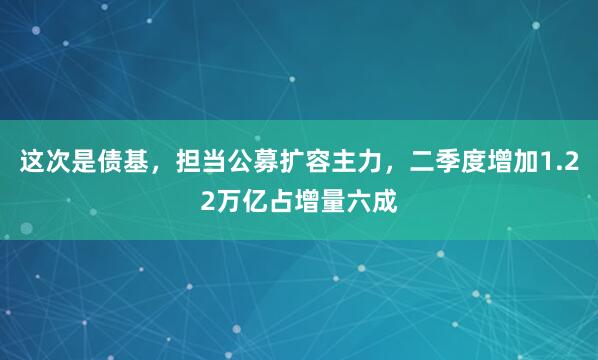 这次是债基，担当公募扩容主力，二季度增加1.22万亿占增量六成