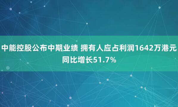 中能控股公布中期业绩 拥有人应占利润1642万港元同比增长51.7%