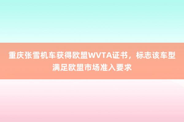 重庆张雪机车获得欧盟WVTA证书，标志该车型满足欧盟市场准入要求