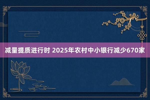 减量提质进行时 2025年农村中小银行减少670家
