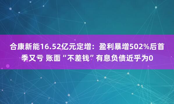 合康新能16.52亿元定增：盈利暴增502%后首季又亏 账面“不差钱”有息负债近乎为0