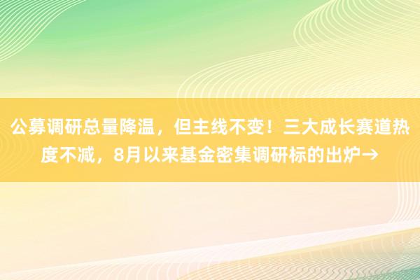 公募调研总量降温，但主线不变！三大成长赛道热度不减，8月以来基金密集调研标的出炉→