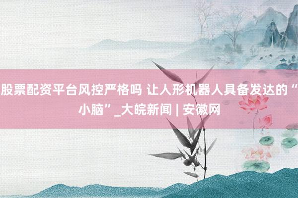股票配资平台风控严格吗 让人形机器人具备发达的“小脑”_大皖新闻 | 安徽网