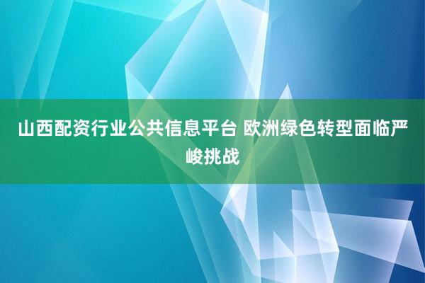 山西配资行业公共信息平台 欧洲绿色转型面临严峻挑战