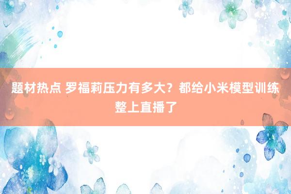 题材热点 罗福莉压力有多大？都给小米模型训练整上直播了