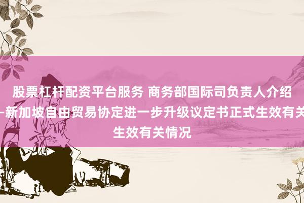 股票杠杆配资平台服务 商务部国际司负责人介绍中国—新加坡自由贸易协定进一步升级议定书正式生效有关情况