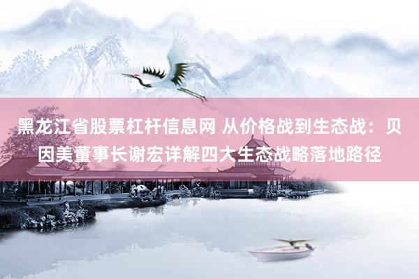 黑龙江省股票杠杆信息网 从价格战到生态战：贝因美董事长谢宏详解四大生态战略落地路径